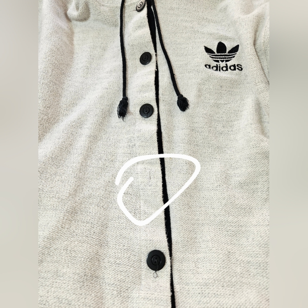 1990s Adidas Vintage Cardigan Hoodie Sweater Jacket Gray Button Up Mens M *Flaw - Picture 12 of 13